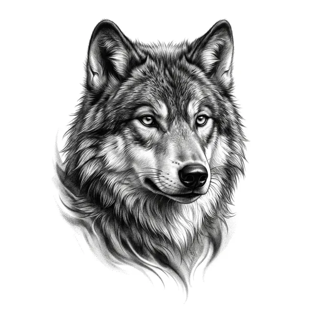 Realism tattoo design: a wolf portrait
