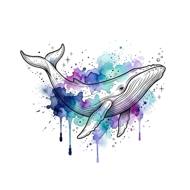 Watercolor tattoo design: a whale